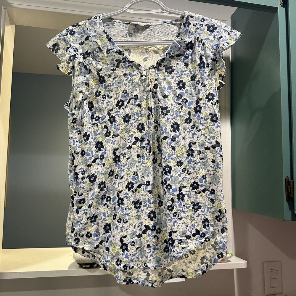 Lucky Brand | Tops | Lucky Brand Pink Floral Ruffled Neck Blouse Medium